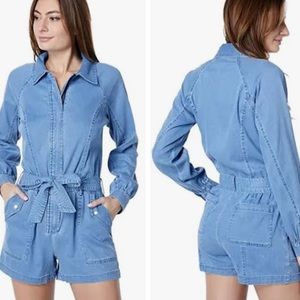 KUT Short Soft Denim Jumpsuit with Long Sleeves Medium Wash XS NEW